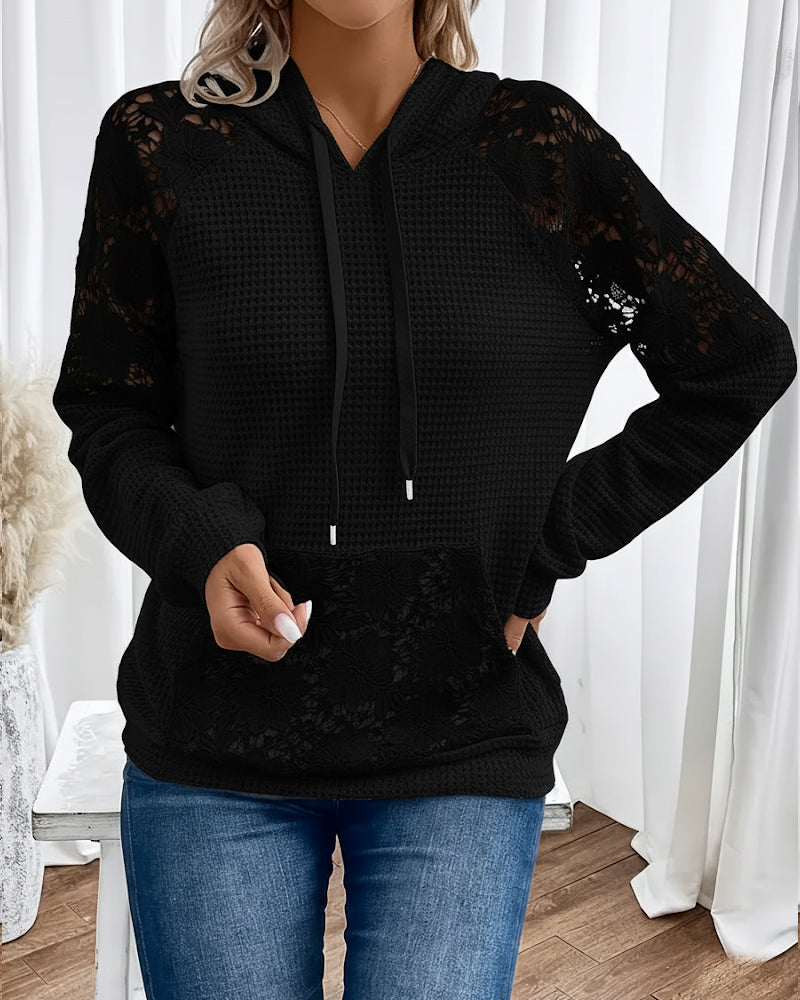 Laessa - Sudadera Con Capucha y Encaje Floral Con Bolsillo Delantero
