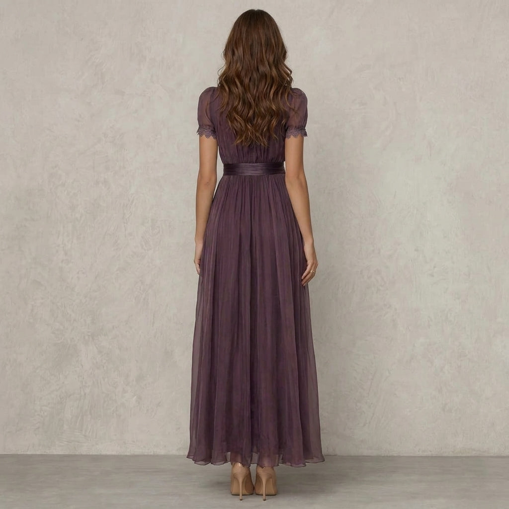 Flavia™ | Vestido largo cuello con encaje