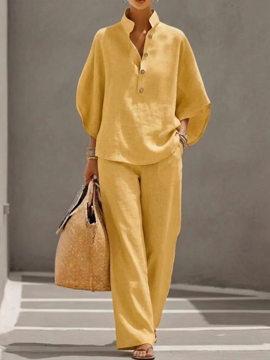 Maribel™ | Conjunto con mangas murciélago y pantalón ancho