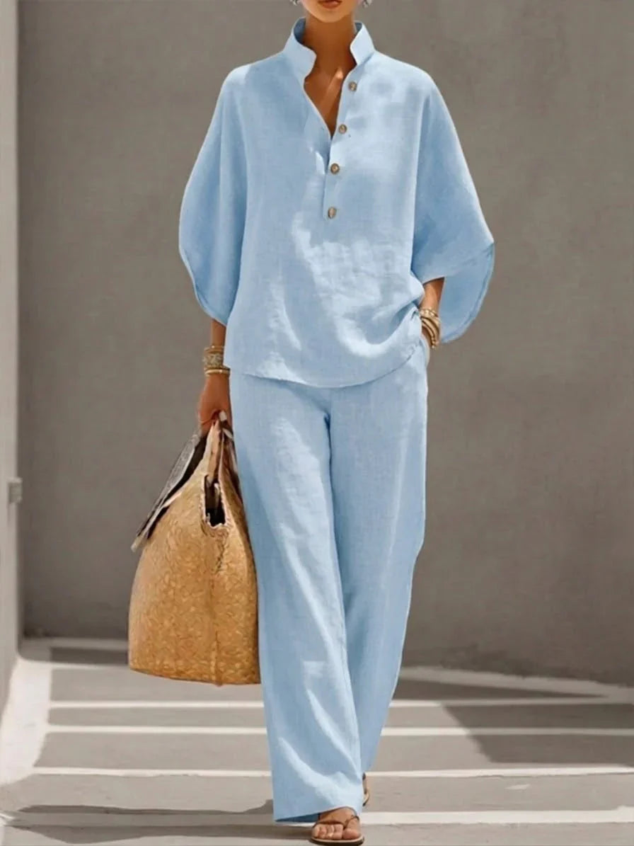 Maribel™ | Conjunto con mangas murciélago y pantalón ancho