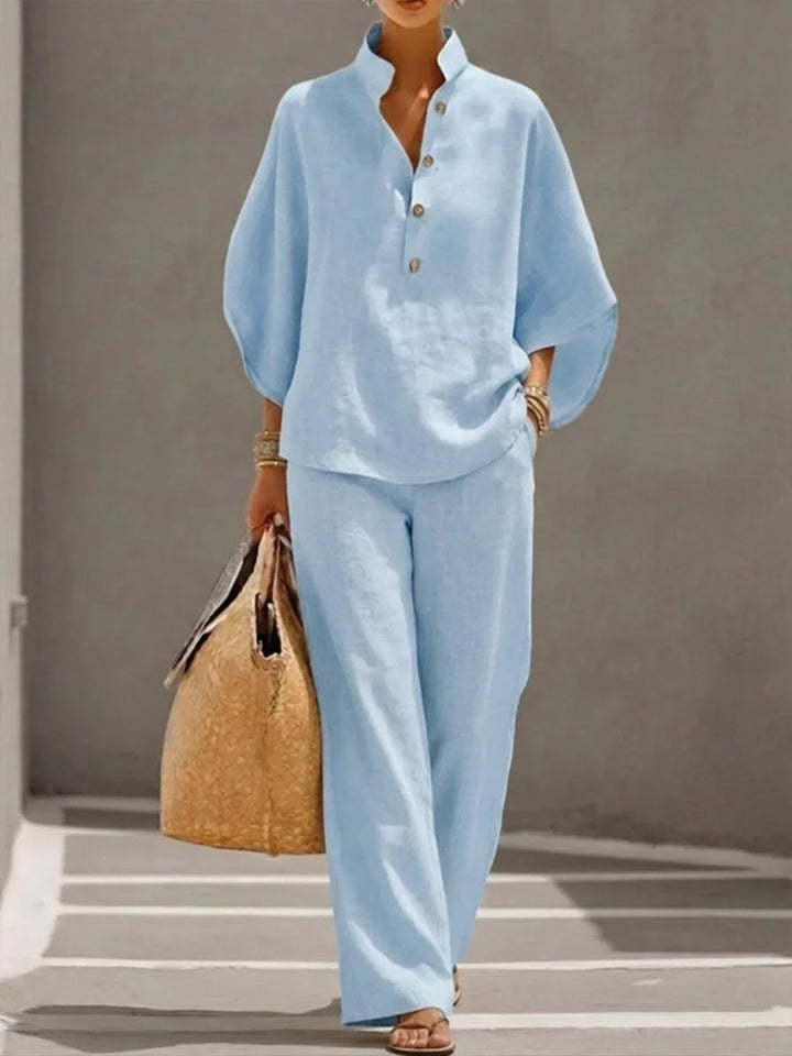 Maribel™ | Conjunto con mangas murciélago y pantalón ancho