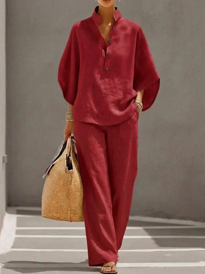 Maribel™ | Conjunto con mangas murciélago y pantalón ancho