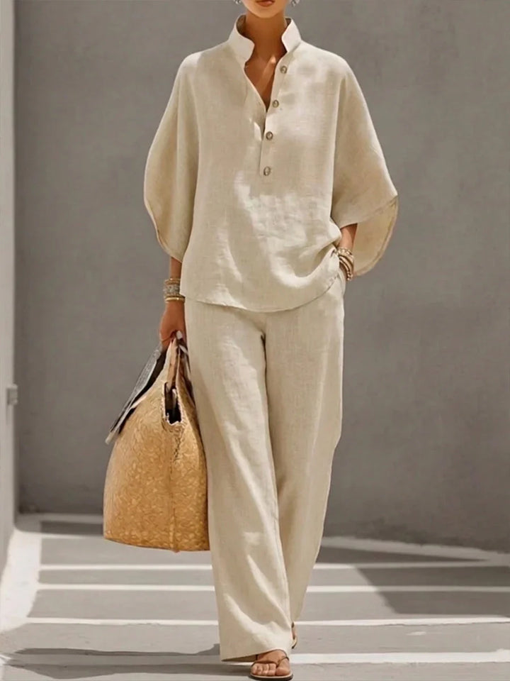 Maribel™ | Conjunto con mangas murciélago y pantalón ancho