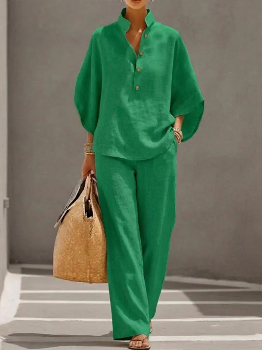 Maribel™ | Conjunto con mangas murciélago y pantalón ancho